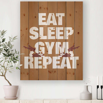 Eat Sleep Gym Illustration Of Girls In Swimsuit - Modern Print on Natural Pine Wood